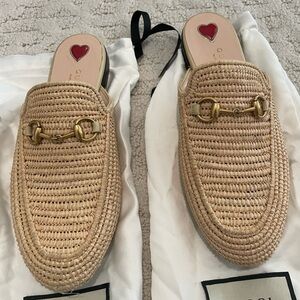 Gucci Horsebit straw slippers